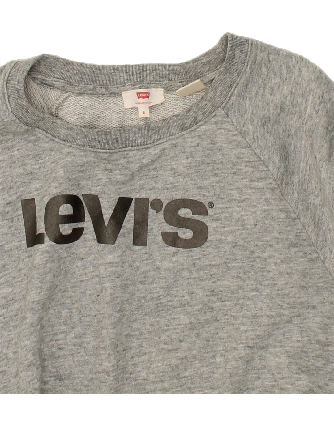 LEVI'S Womens Oversized Graphic Sweatshirt Jumper UK 10 Small Grey Flecked Vintage Levi's and Second-Hand Levi's from Messina Hembry 