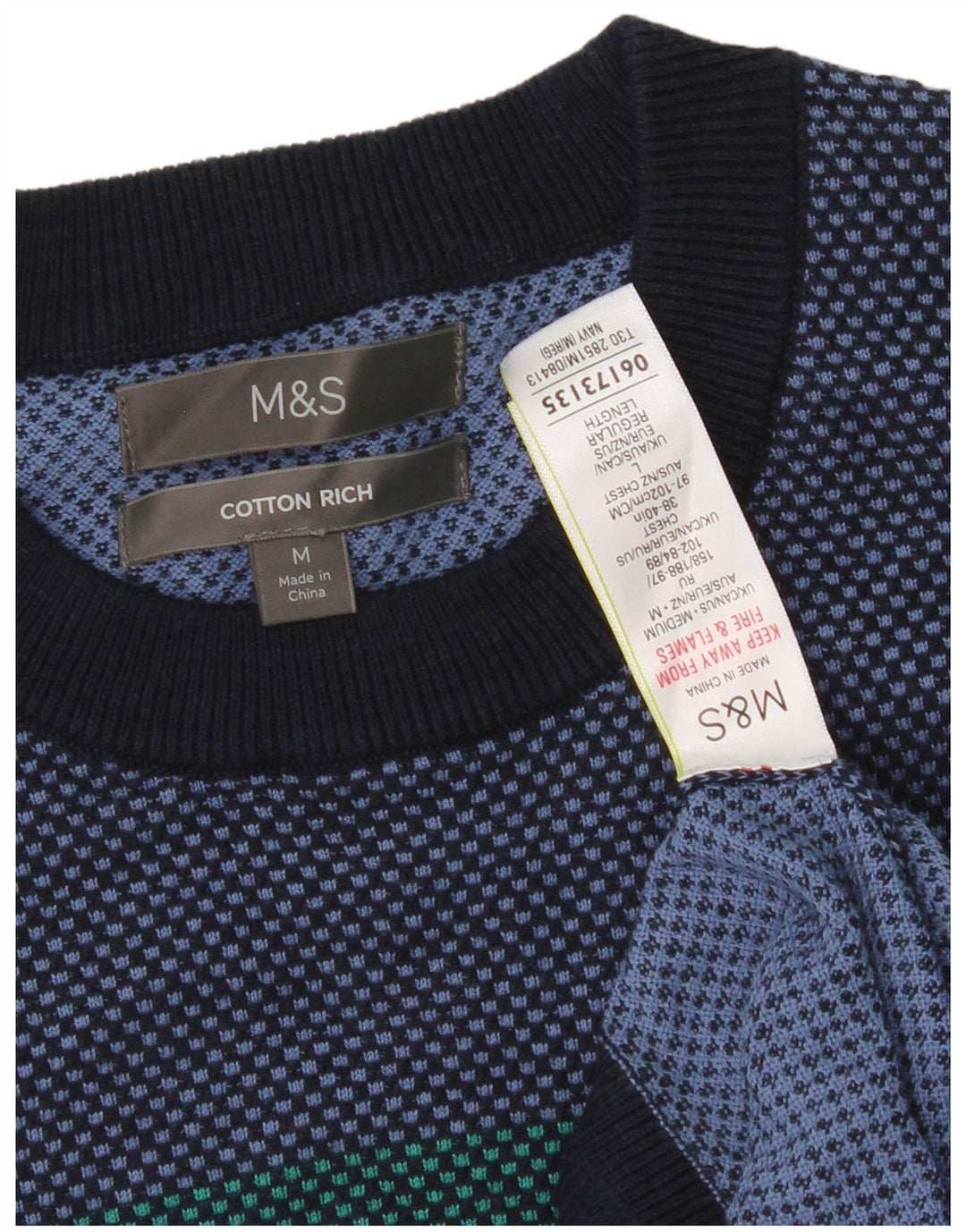 Мужской джемпер с круглым вырезом Marks & Spencer, средний темно-синий, с цветными блоками