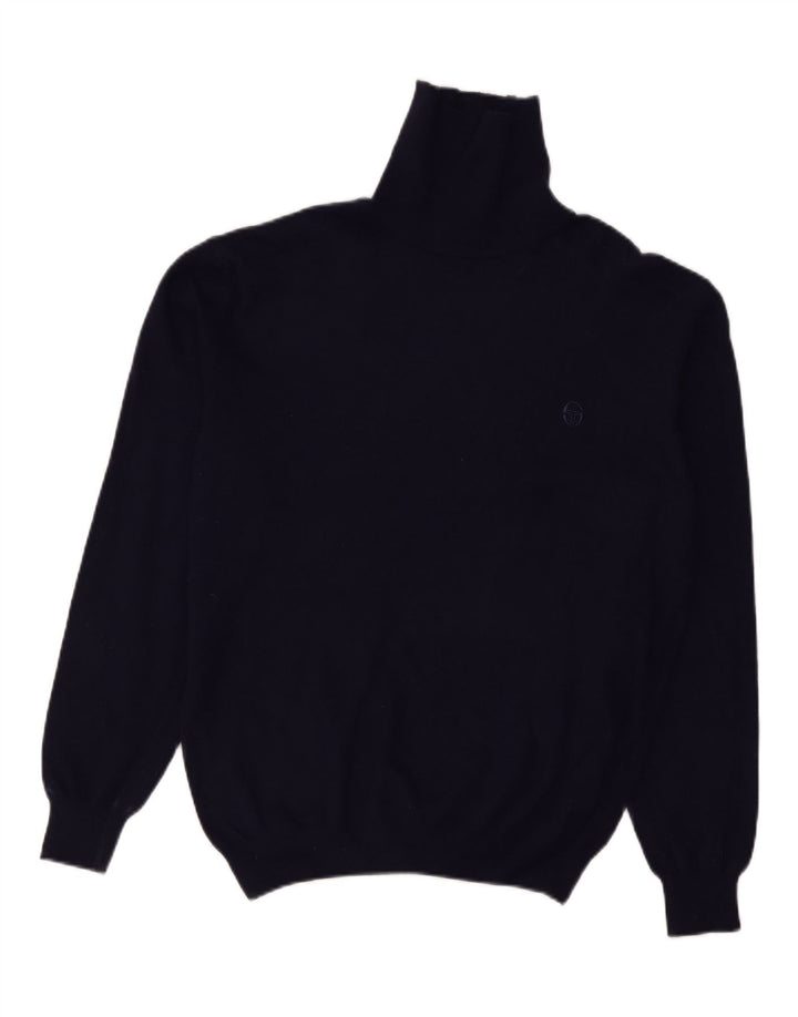 Мужской джемпер с высоким воротником SERGIO TACCHINI, большой темно-синий шерстяной свитер