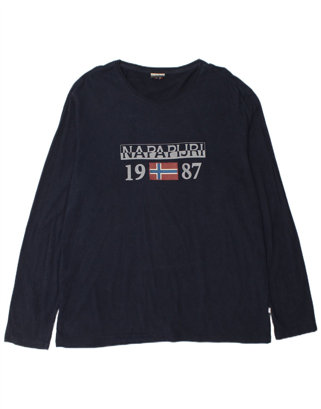 NAPAPIJRI Мужская футболка с географической графикой, длинный рукав, 3XL, темно-синий, хлопок