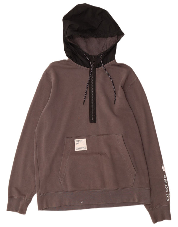 Мужской свитер с капюшоном и застежкой-молнией NIKE, большой серый, с цветными блоками