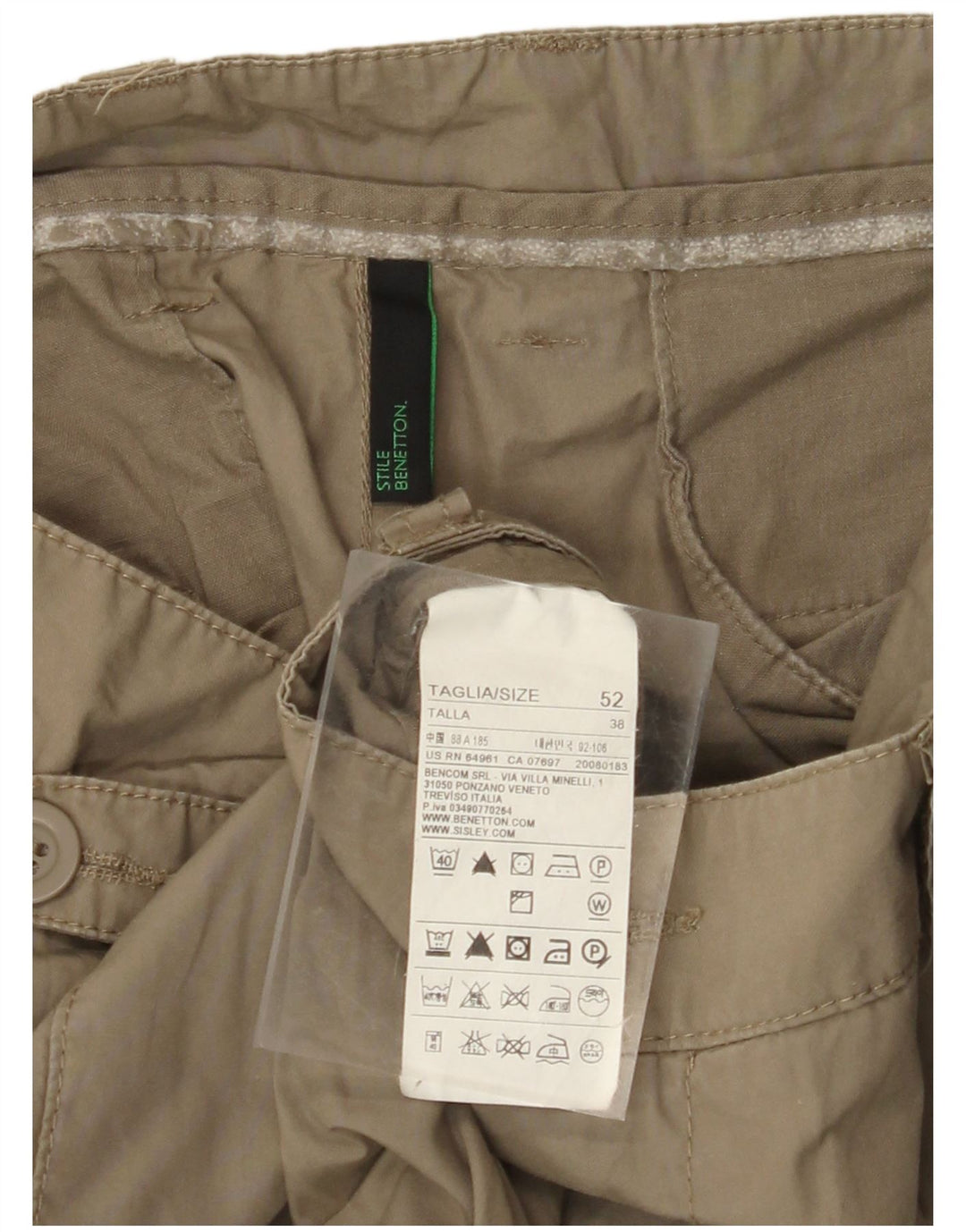 BENETTON Мужские прямые брюки карго IT 52 XL W38 L34 Хаки Хлопок