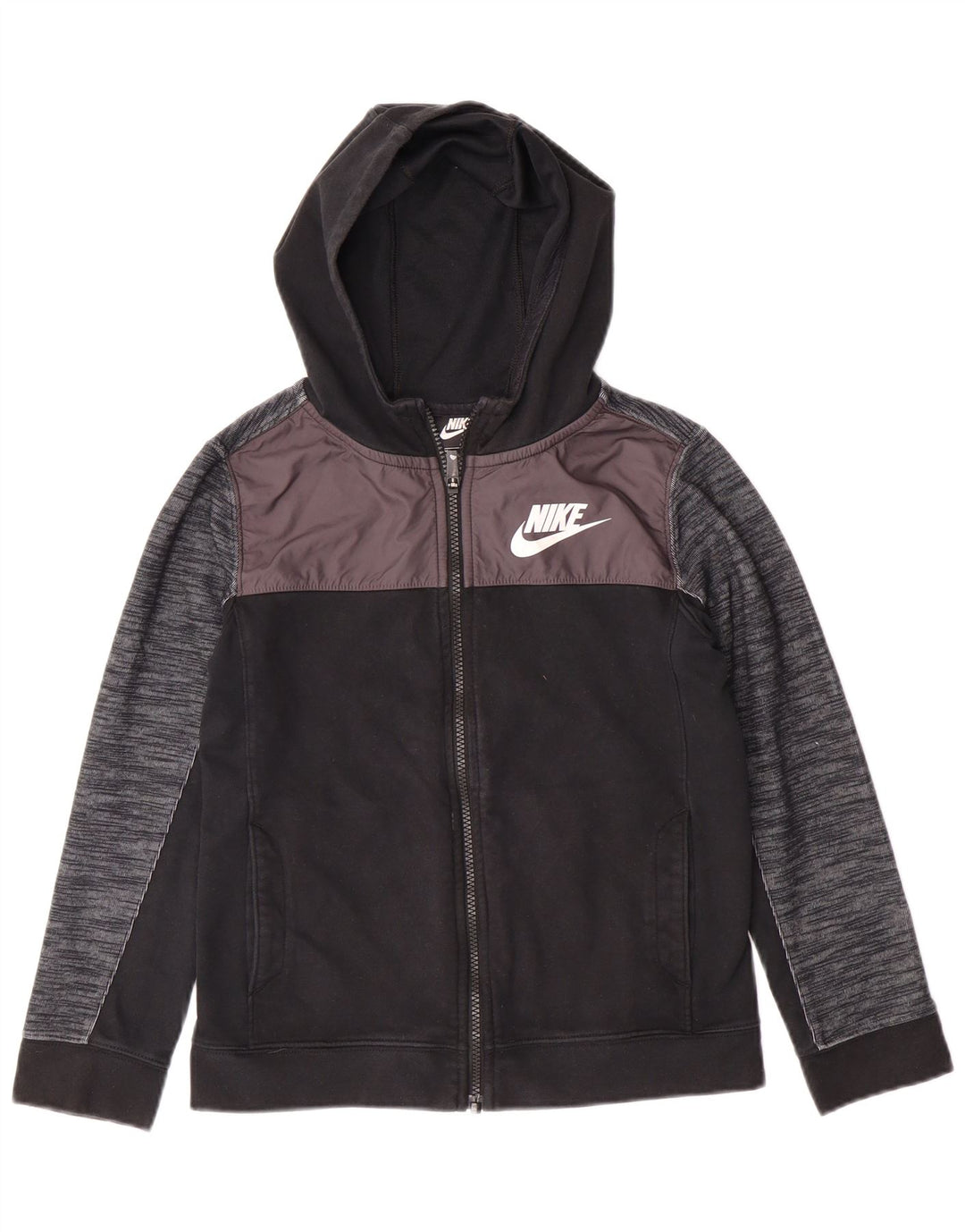 Свитер с капюшоном на молнии NIKE для мальчиков 10–11 лет, средний черный, хлопок с цветными блоками