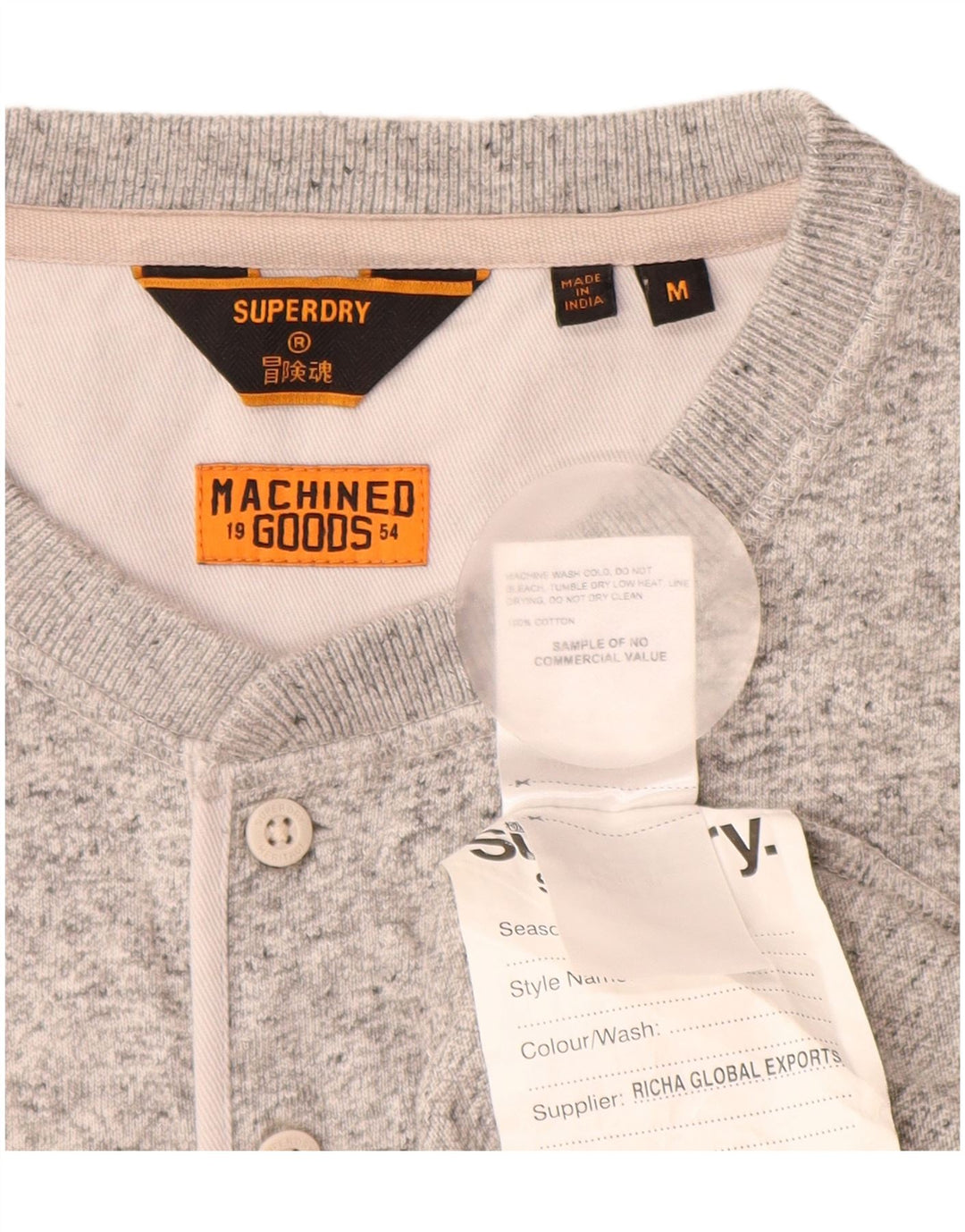 SUPERDRY Мужской топ из хлопка с длинными рукавами среднего серого цвета в крапинку