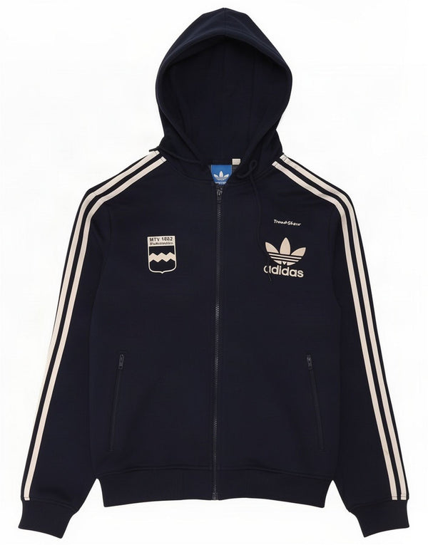 Мужской свитер с капюшоном на молнии Adidas с графическим рисунком, большой темно-синий, хлопок