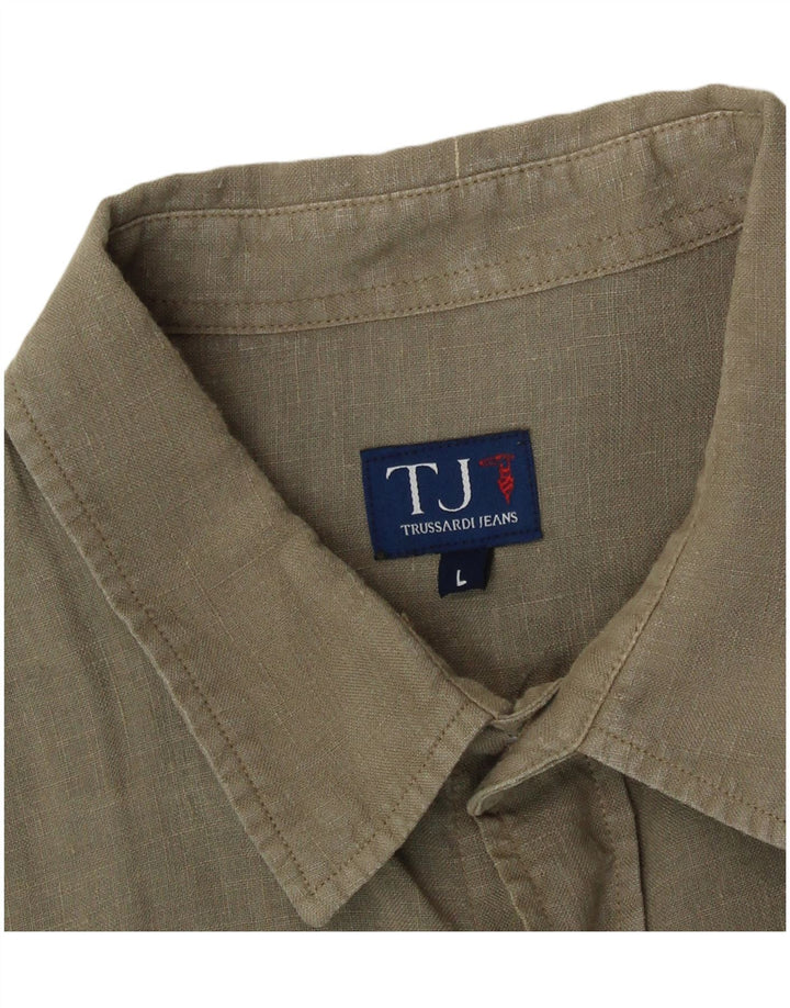 Мужская рубашка Trussardi Jeans, большая льняная рубашка цвета хаки