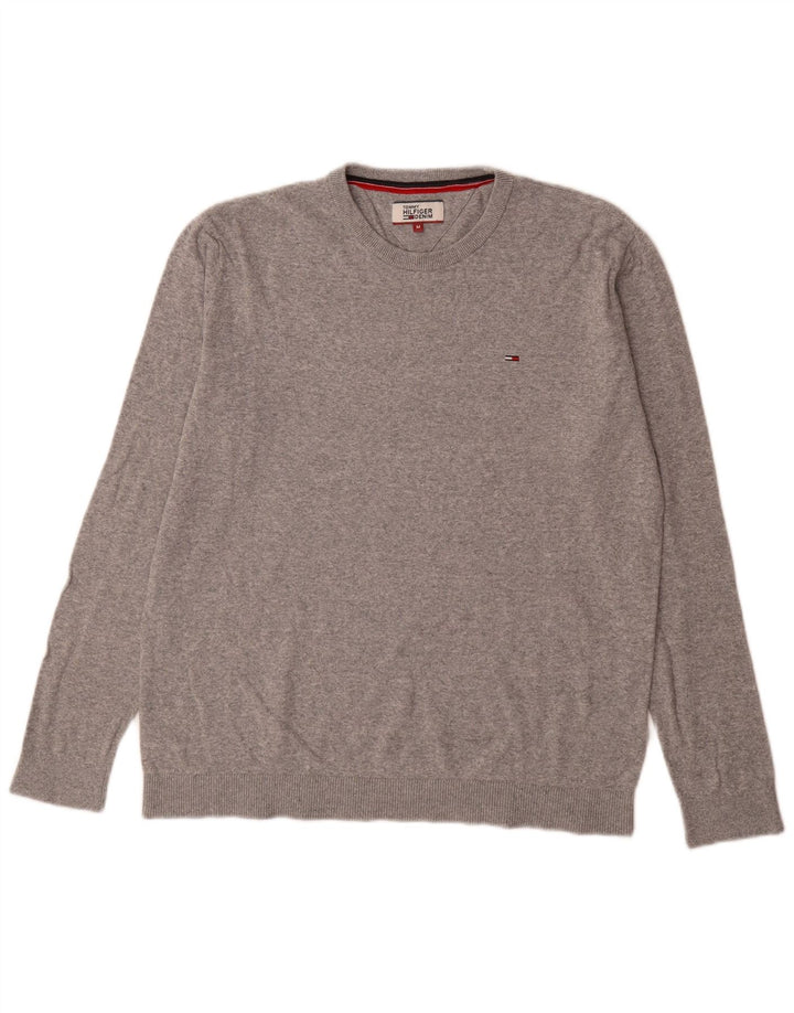 Мужской джемпер с круглым вырезом Tommy Hilfiger, хлопковый свитер среднего серого цвета