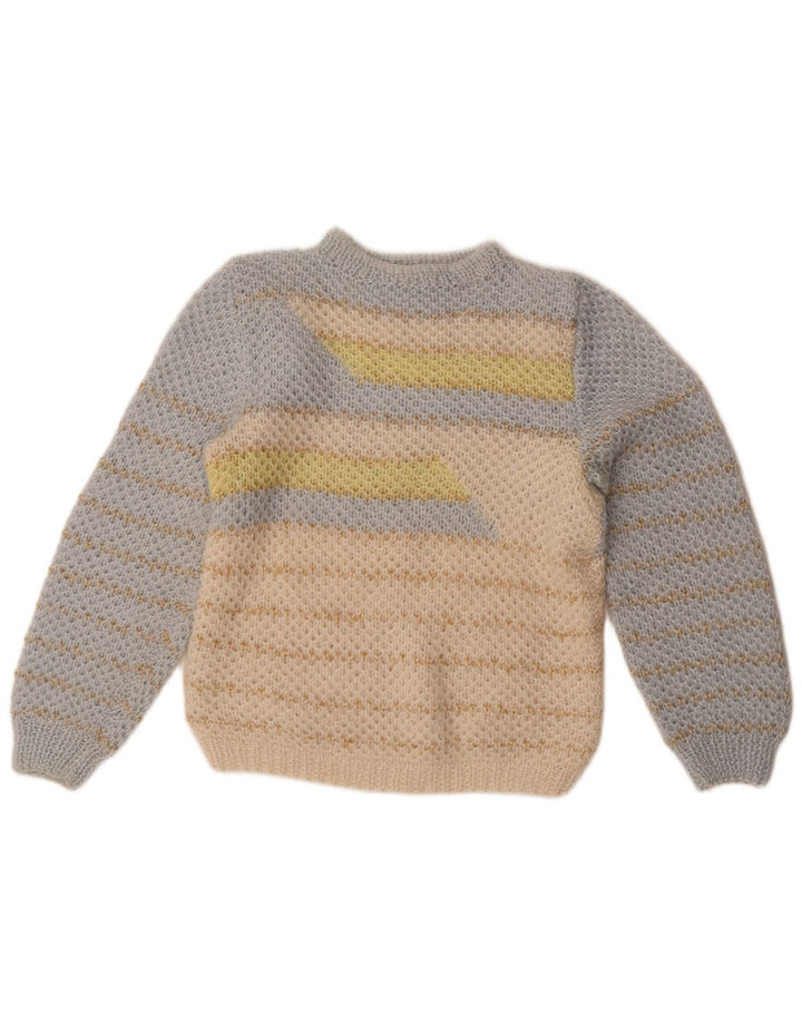 Винтажный женский джемпер с круглым вырезом, Великобритания, 16, большой синий цвет с цветными блоками