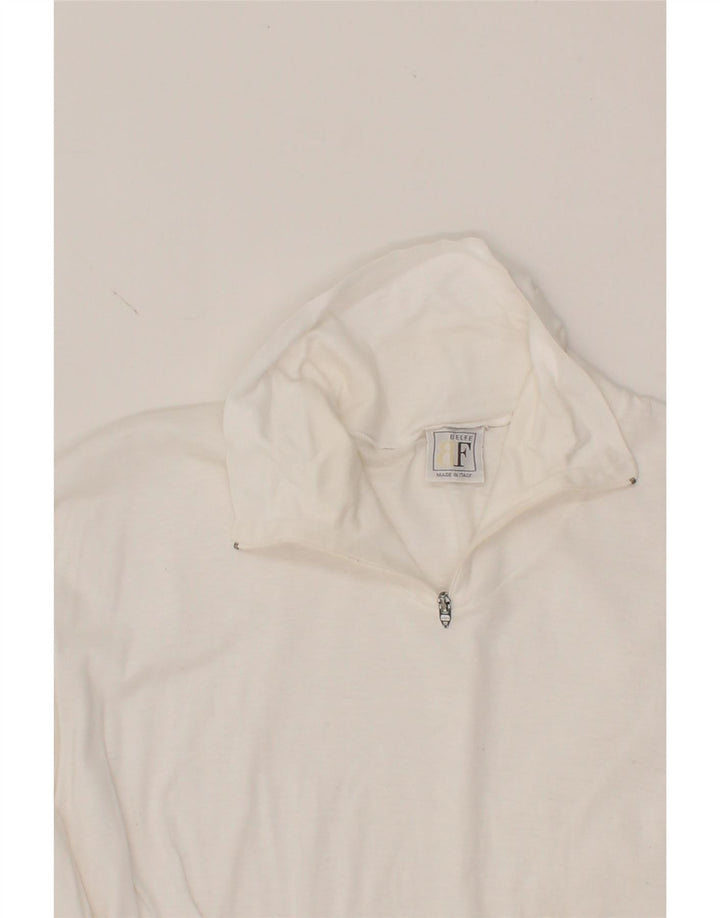 BELFE Mens Zip Neck Pullover Tracksuit Top UK 44 XL White Cotton Vintage Belfe and Second-Hand Belfe from Messina Hembry 