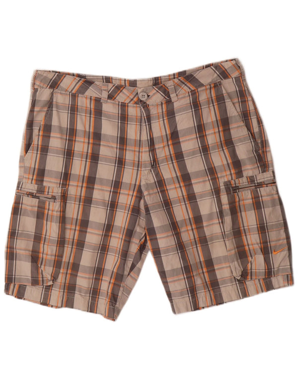 Мужские шорты-карго NIKE W36, большие серые хлопковые шорты в клетку