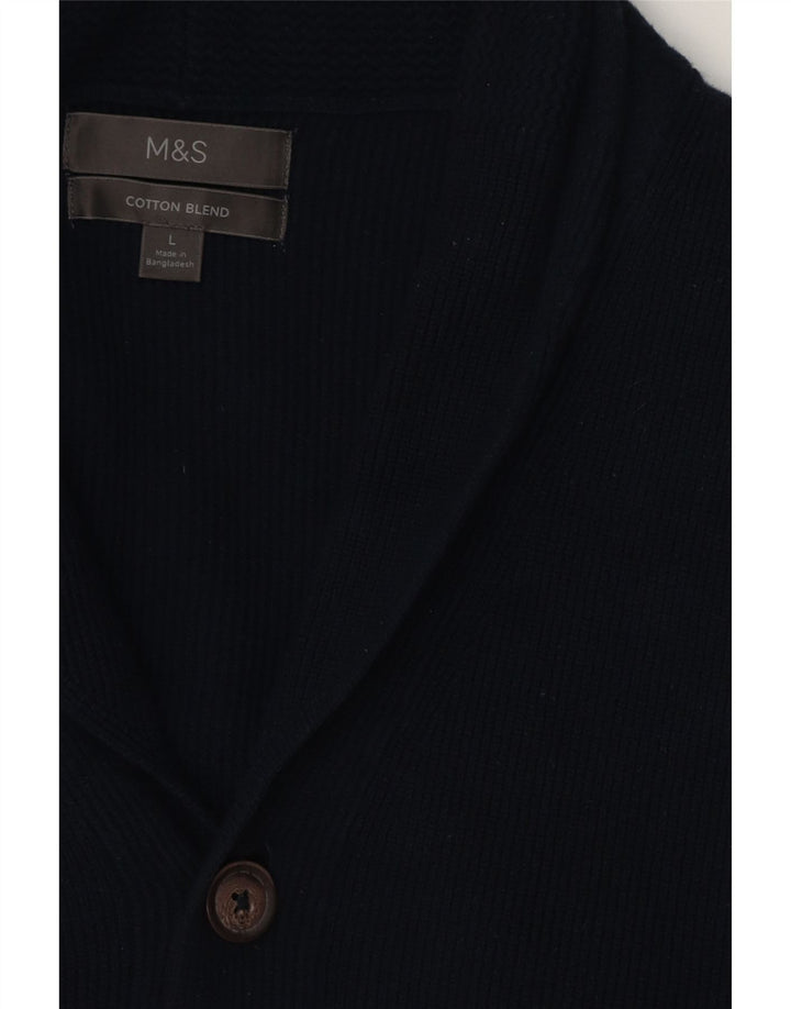 Мужской кардиган MARKS & SPENCER, большой темно-синий хлопковый свитер