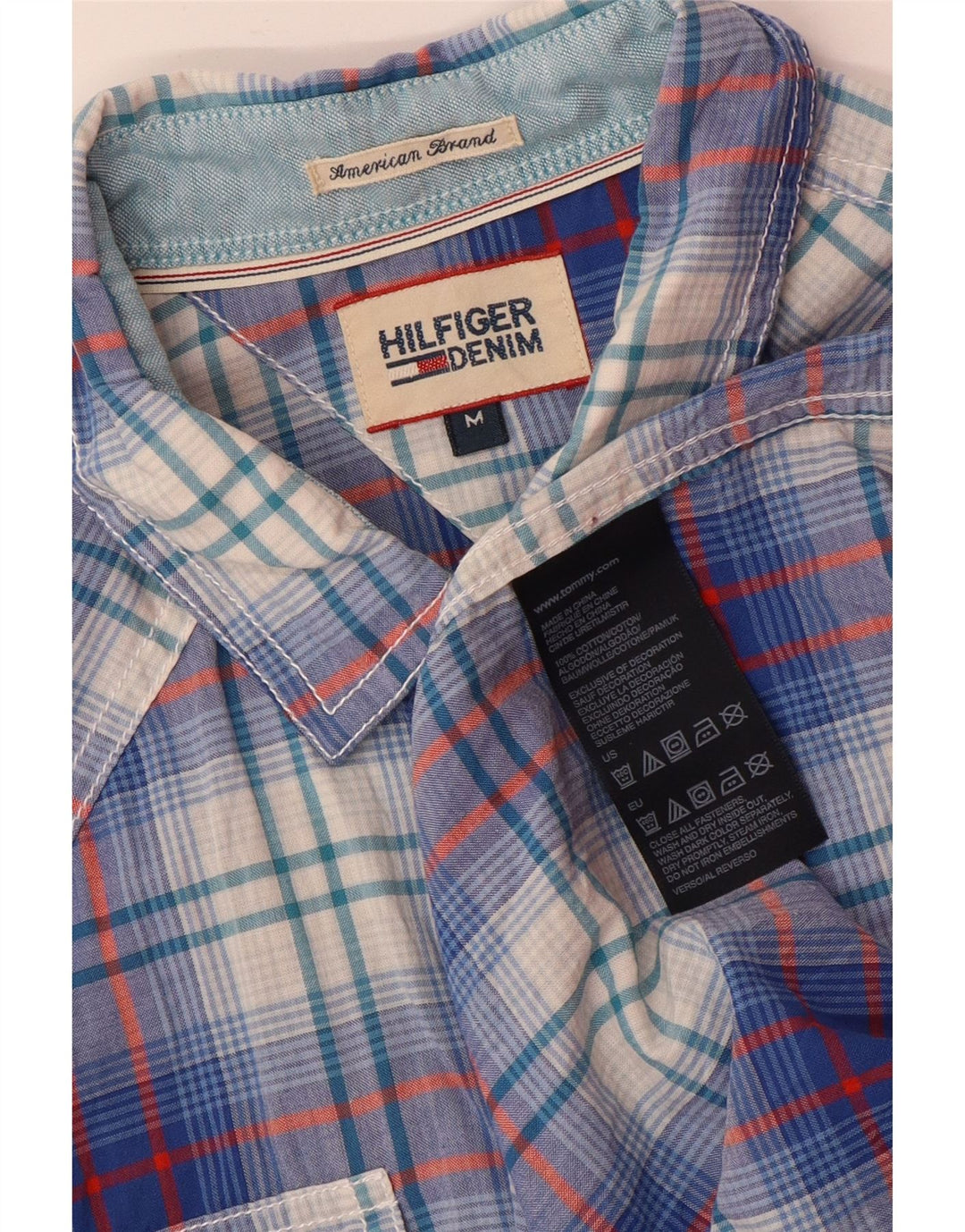 Мужская рубашка с коротким рукавом Tommy Hilfiger в клетку синего цвета, хлопок