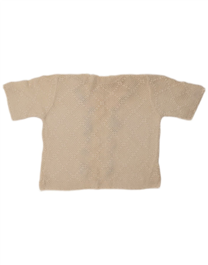 ВИНТАЖНЫЙ женский кардиган с короткими рукавами, Великобритания 14, средний с белым цветочным принтом