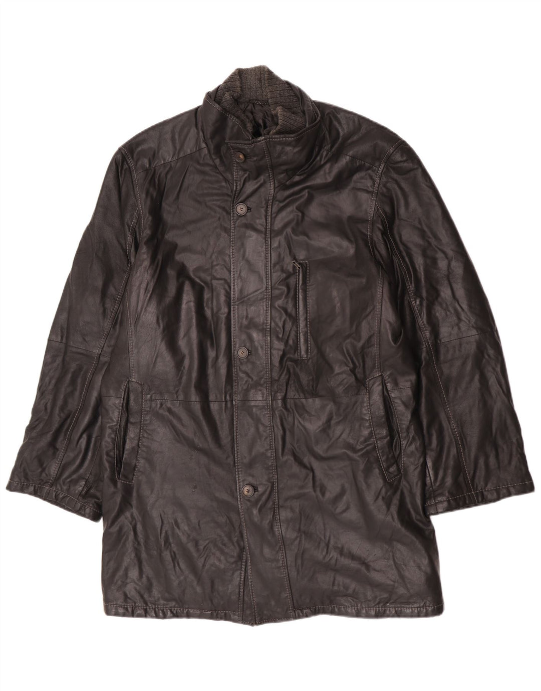 Винтажное мужское кожаное пальто IT 58 4XL Черное кожаное
