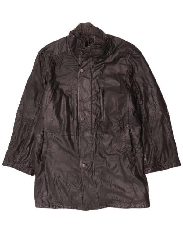 Винтажное мужское кожаное пальто IT 58 4XL Черное кожаное