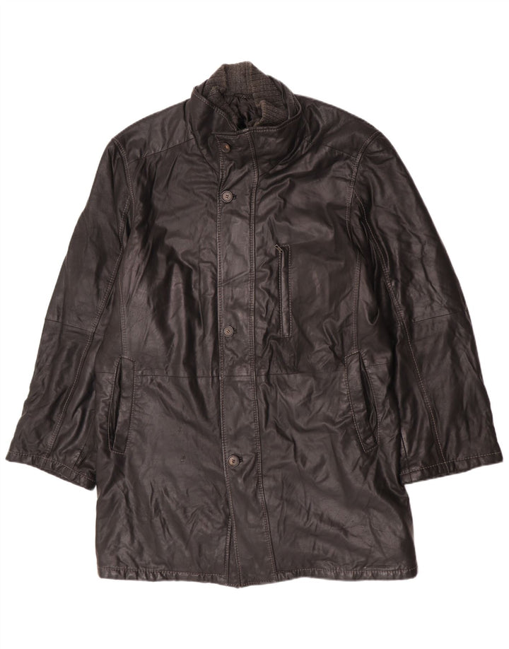 Винтажное мужское кожаное пальто IT 58 4XL Черное кожаное