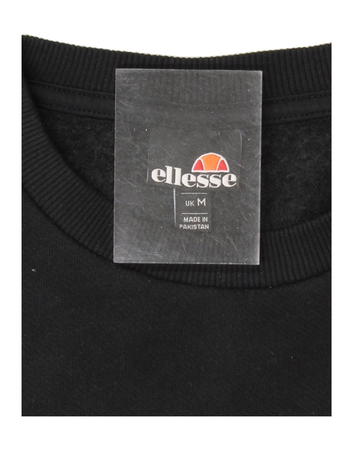 ELLESSE Mens Graphic Sweatshirt Jumper Medium Black Cotton Vintage Ellesse and Second-Hand Ellesse from Messina Hembry 