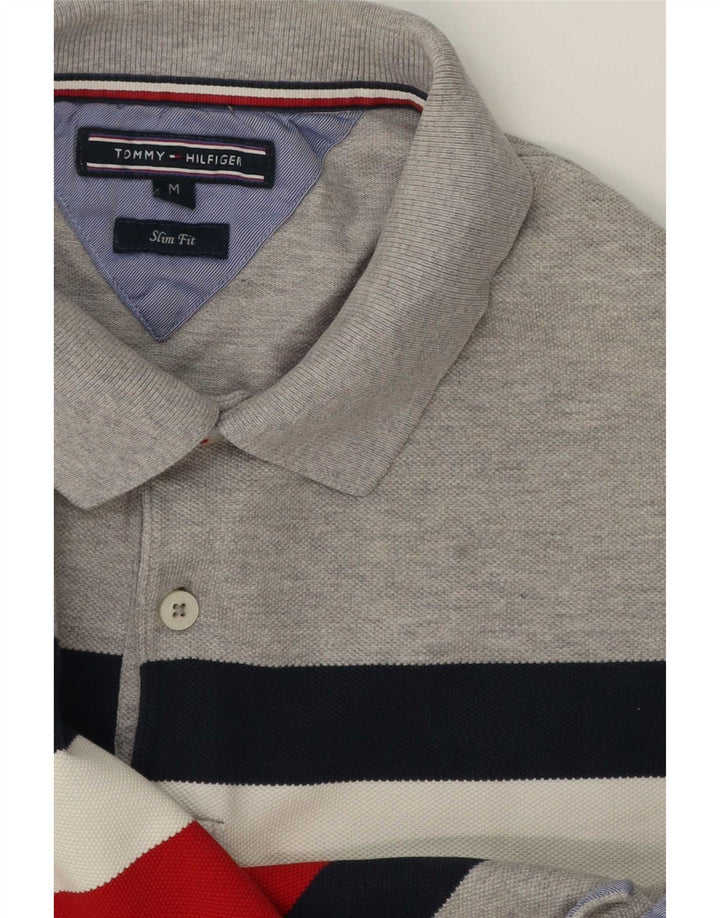 Мужская рубашка-поло приталенного кроя Tommy Hilfiger среднего серого цвета с цветными блоками