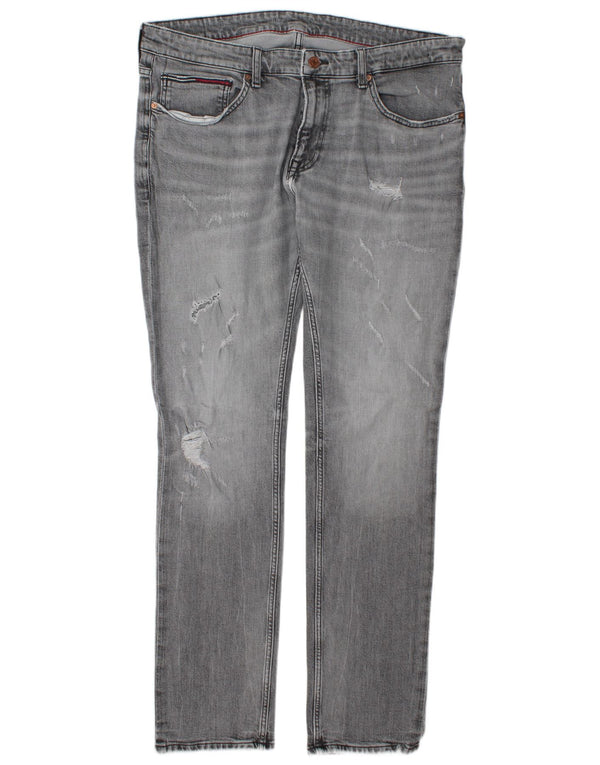 Tommy Hilfiger Мужские потертые узкие джинсы W38 L34 Серый хлопок