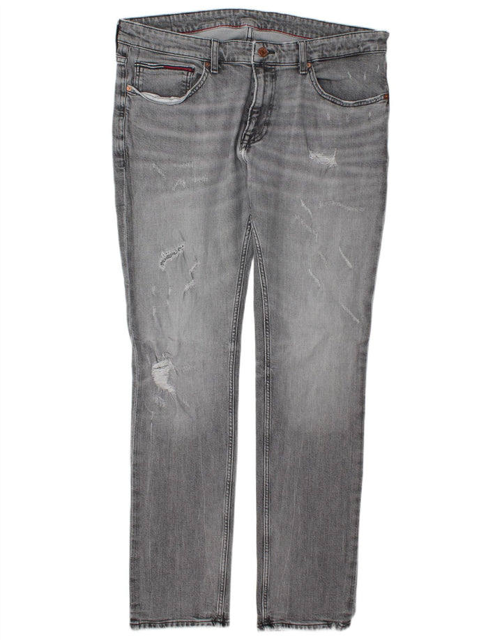 Tommy Hilfiger Мужские потертые узкие джинсы W38 L34 Серый хлопок