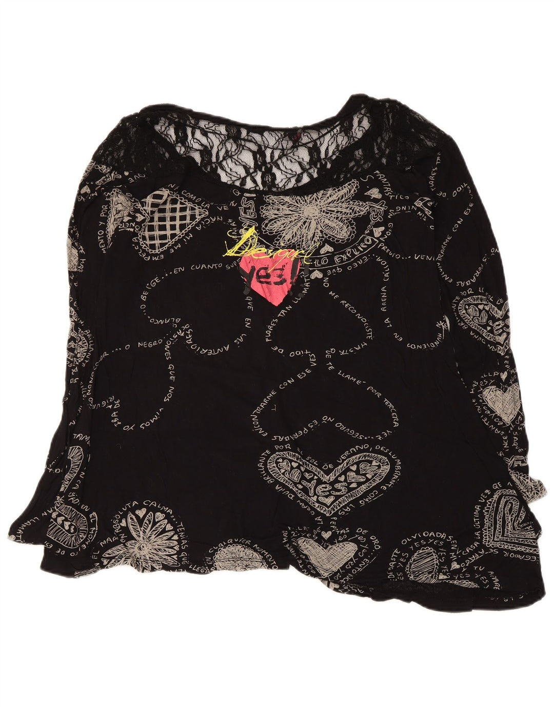 Женская блузка с рисунком Desigual Top UK 12, средний черный с геометрическим сердечком