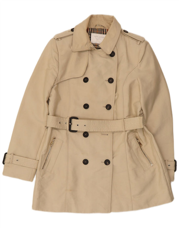 Женский двубортный тренч Zara UK 18 XL, бежевый полиэстер