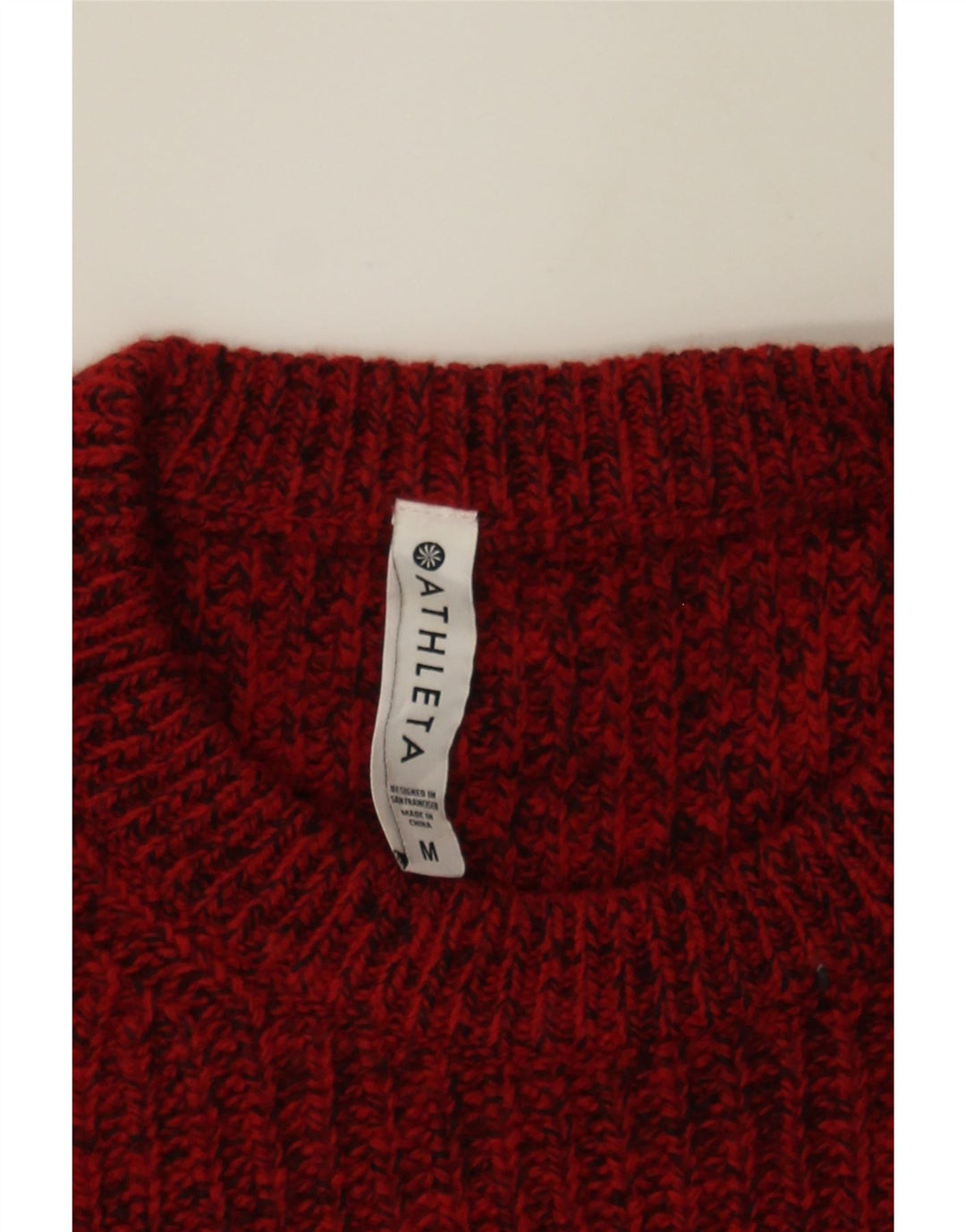 ATHLETA Womens Crew Neck Jumper Sweater UK 14 Medium Red Flecked Wool Vintage Athleta and Second-Hand Athleta from Messina Hembry 