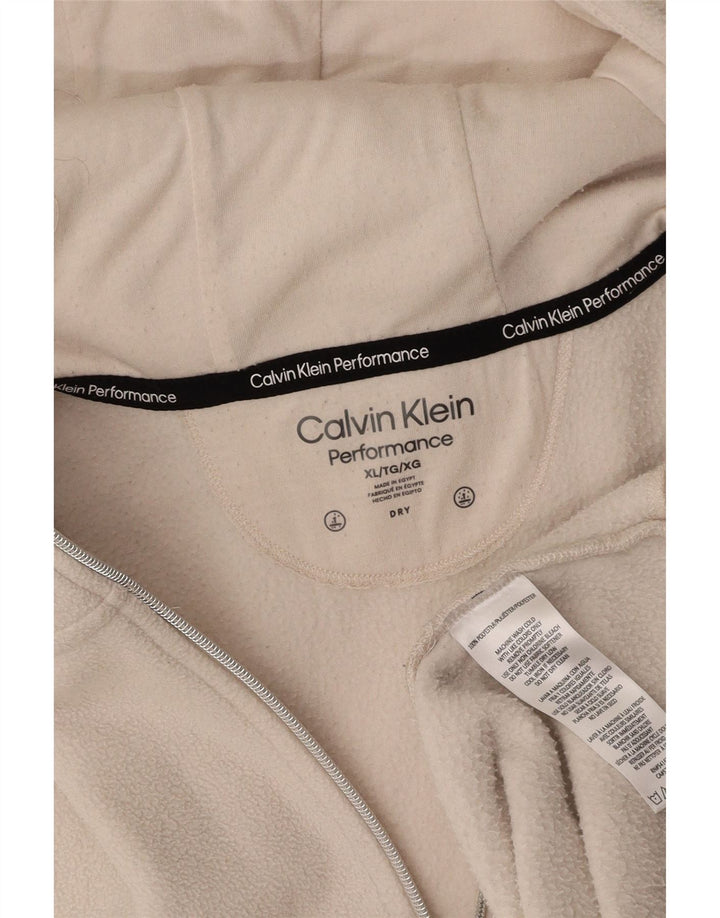 CALVIN KLEIN Женская флисовая куртка с капюшоном и графическим рисунком UK 18 XL Off White