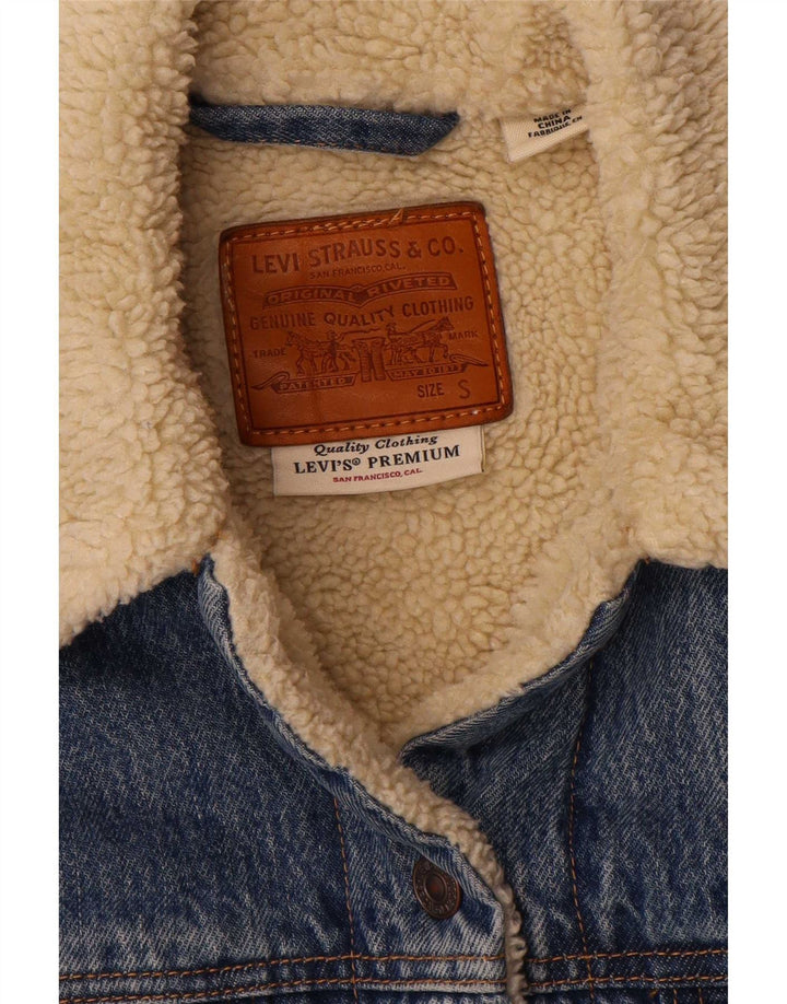 Женская джинсовая куртка из шерпы Levi's большого размера UK 10, маленькая синяя, хлопок