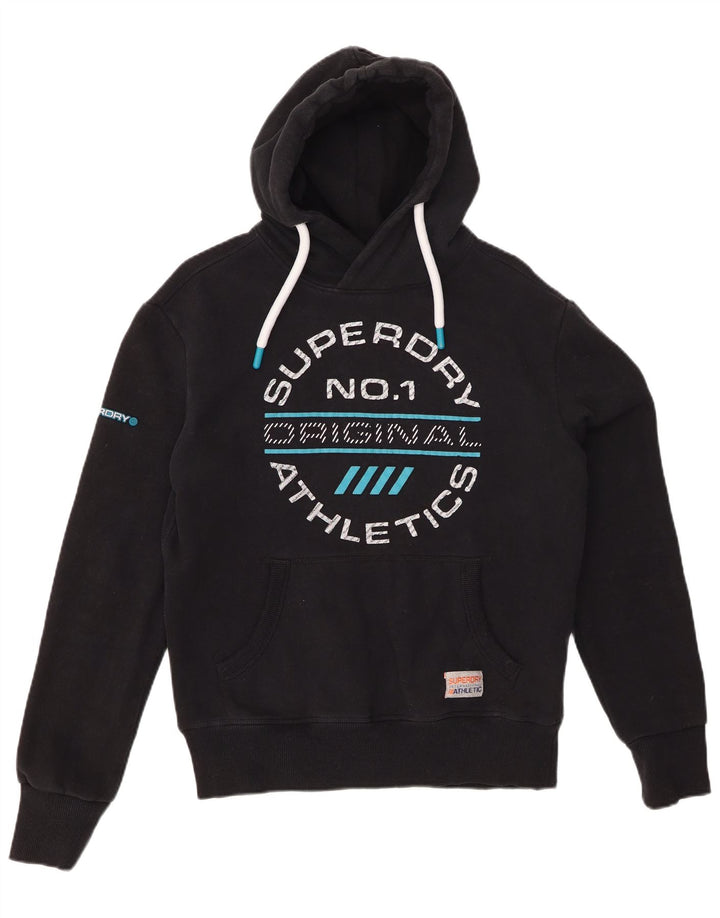 SUPERDRY Мужской джемпер с капюшоном с рисунком, маленький черный, хлопковый