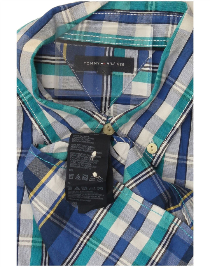 TOMMY HILFIGER Boys Shirt 15-16 Years Blue Check Cotton