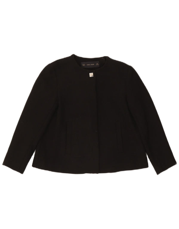 Zara Womens Crop 1 Button Blazer Jacket UK 6 XS Black Acetate