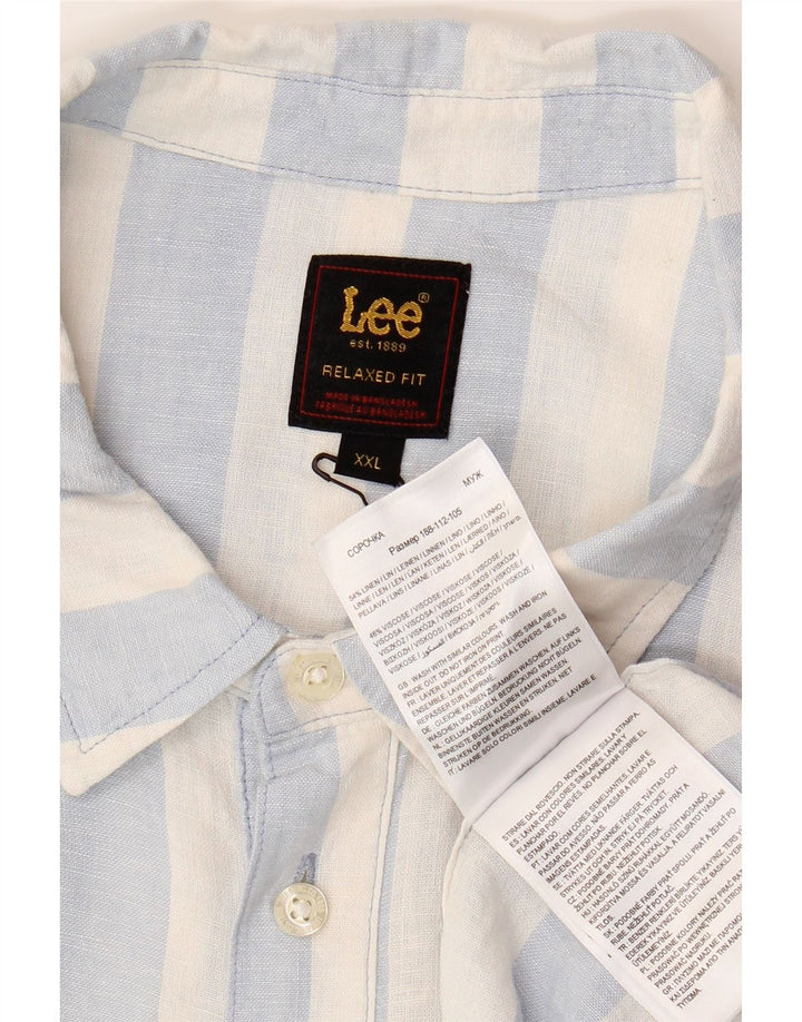 Мужская пуловерная рубашка свободного кроя LEE с короткими рукавами, 2XL, льняная синяя полоска