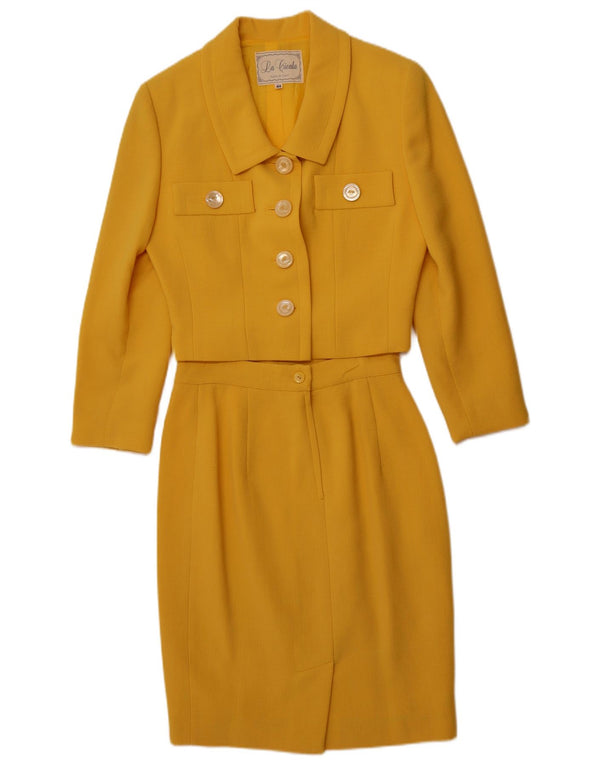 ВИНТАЖНЫЙ комплект женской юбки из 2 предметов на 4 пуговицах IT 44 Средний W26 Желтая шерсть