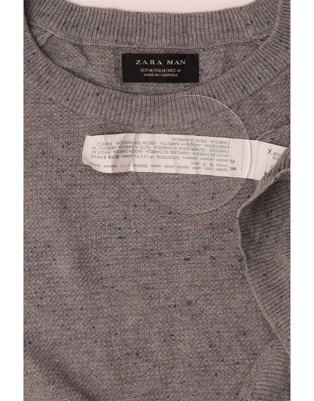 Мужской джемпер с вырезом «лодочка» Zara, хлопковый средне-серый цвет в крапинку