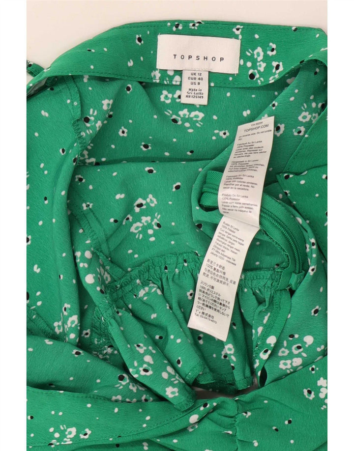 Женский топ на бретельках Topshop UK 12, полиэстер среднего зеленого цвета с цветочным принтом
