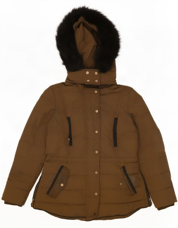 Женская стеганая куртка с капюшоном Zara UK 14, цвет хаки, большой размер