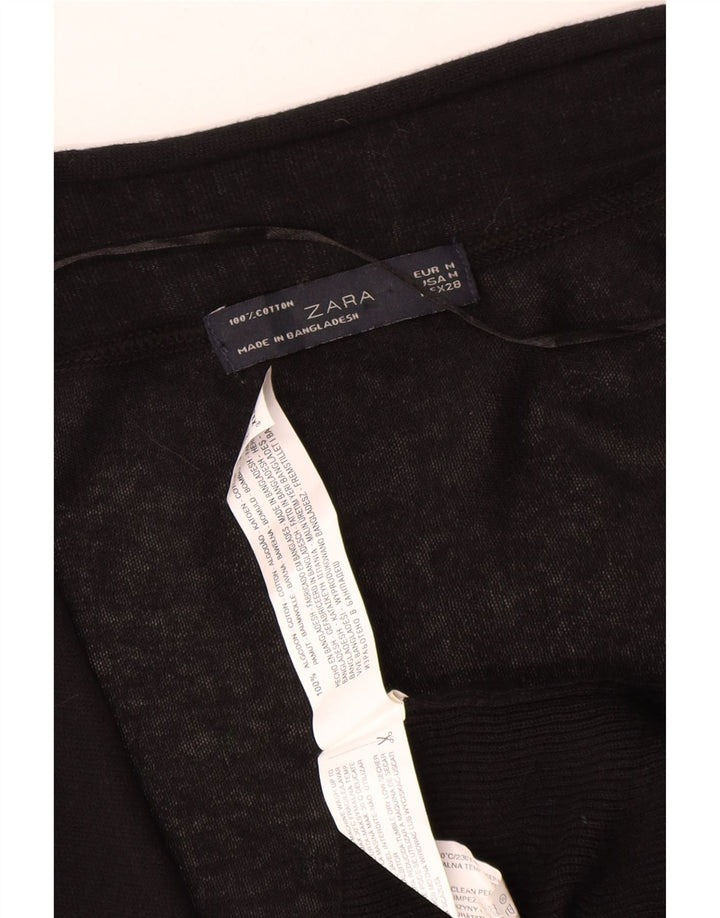 Женский удлиненный открытый кардиган Zara UK 12, хлопковый средний черный цвет