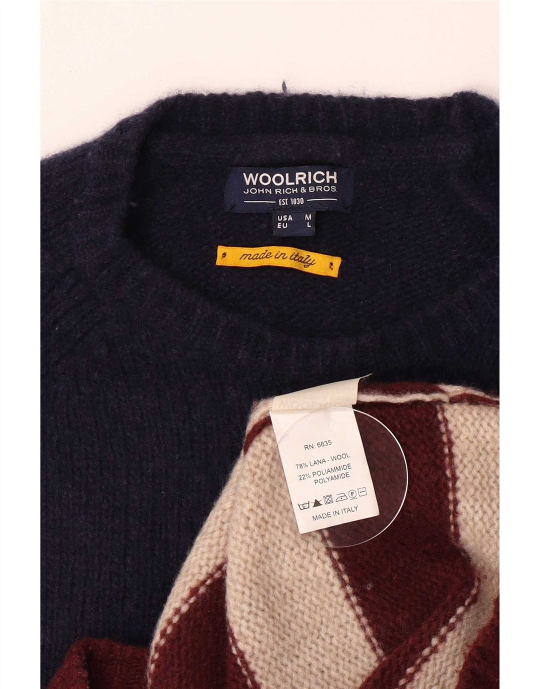 Мужской джемпер с круглым вырезом Woolrich, средний темно-синий шерстяной свитер в полоску