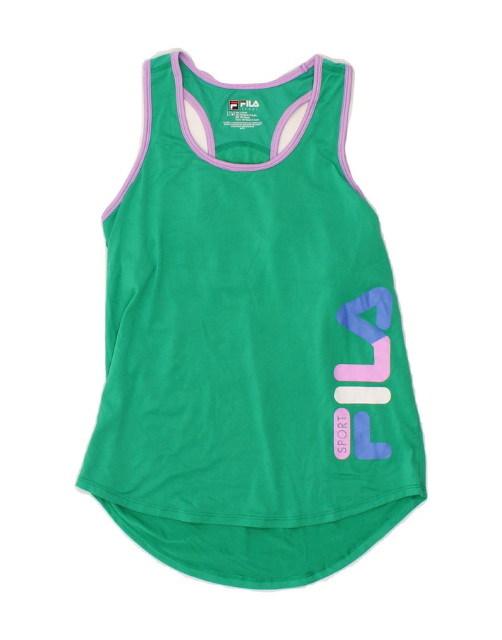 FILA Girls Graphic Vest Top 13-14 Years Large  Green Polyester Vintage Fila and Second-Hand Fila from Messina Hembry 
