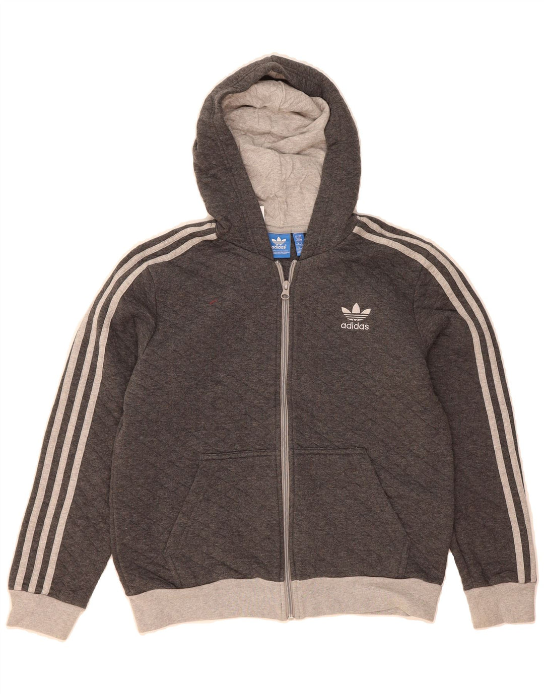 ADIDAS Boys Zip Hoodie Sweater 13-14 Years Grey Polyester Vintage Adidas and Second-Hand Adidas from Messina Hembry 