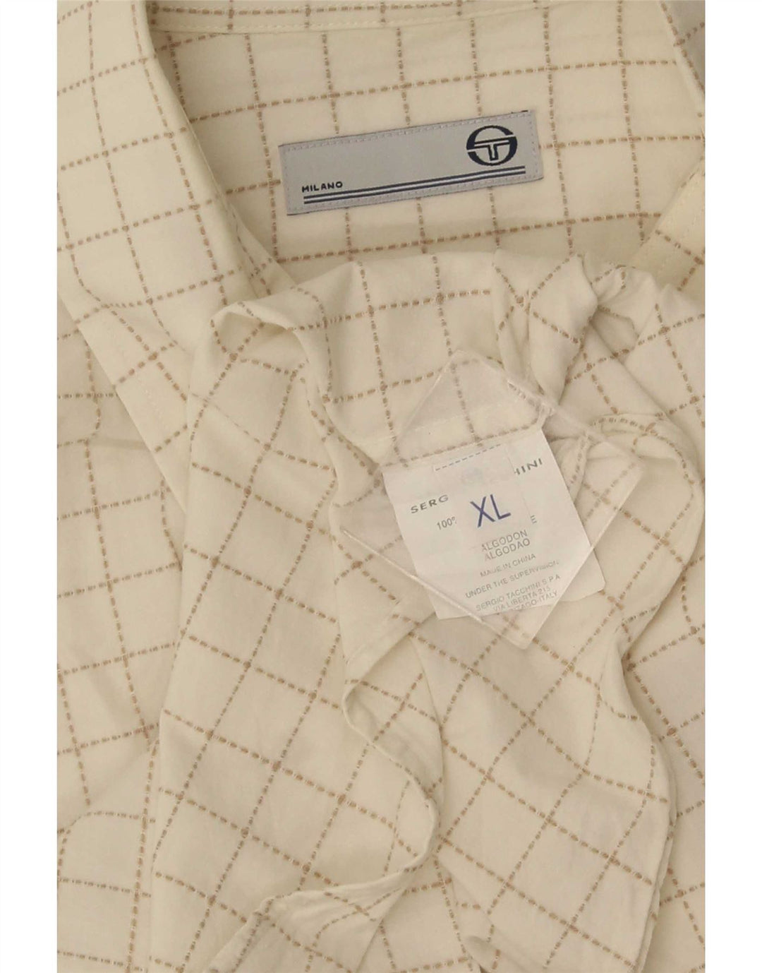 Мужская рубашка с коротким рукавом Sergio Tacchini XL, белая клетка, хлопок