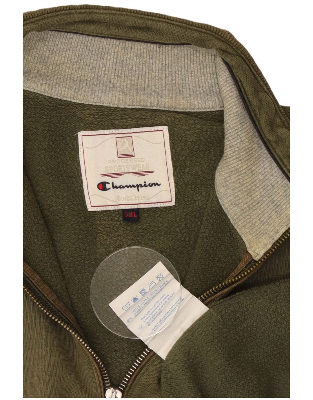 Мужской свитер CHAMPION на молнии с воротником 3XL, хлопок цвета хаки