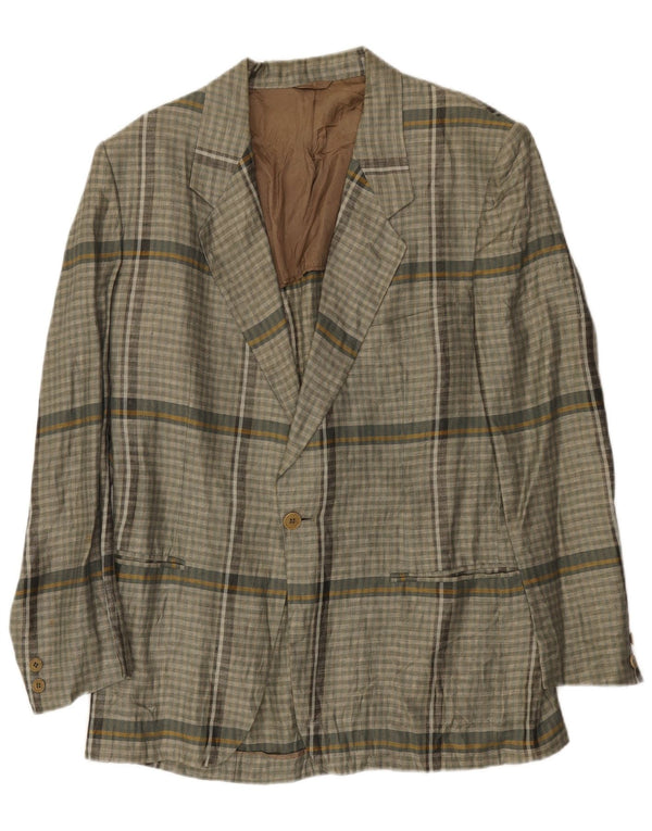 Мужской пиджак Luciano Soprani на 1 пуговице, Великобритания 38, средний серый лен в клетку