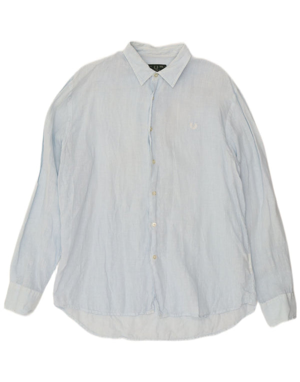 Fred Perry Mens Shirt 2XL Blue Linen