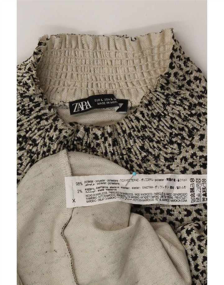 Женская укороченная блузка Zara UK 14, большой серый полиэстер с животным принтом