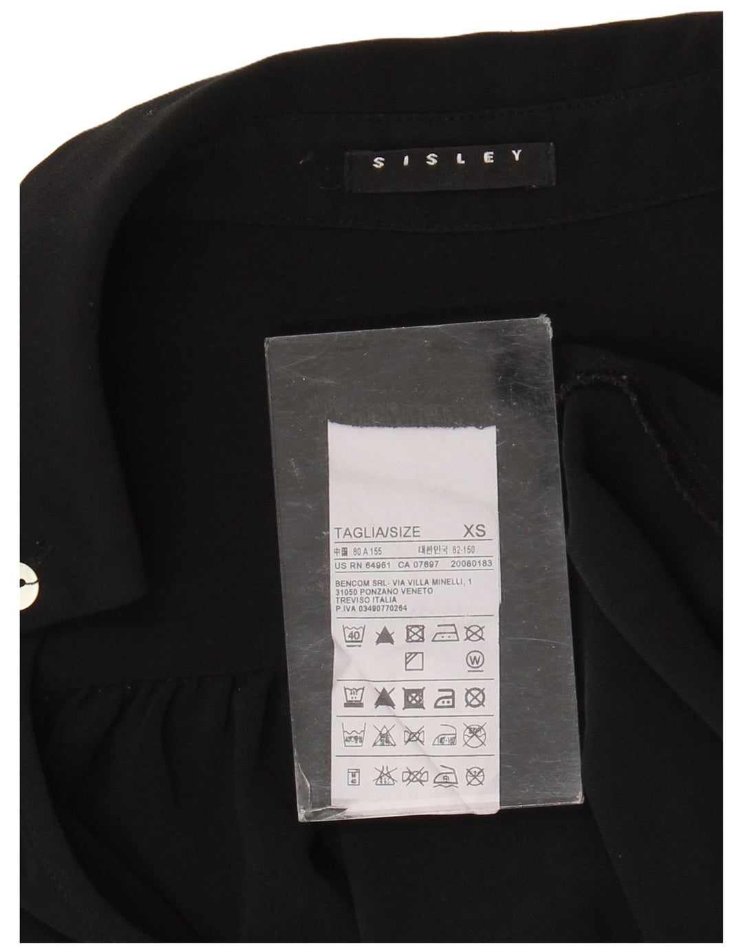 Женская блузка оверсайз с длинными рукавами Sisley UK 6 XS, черный полиэстер
