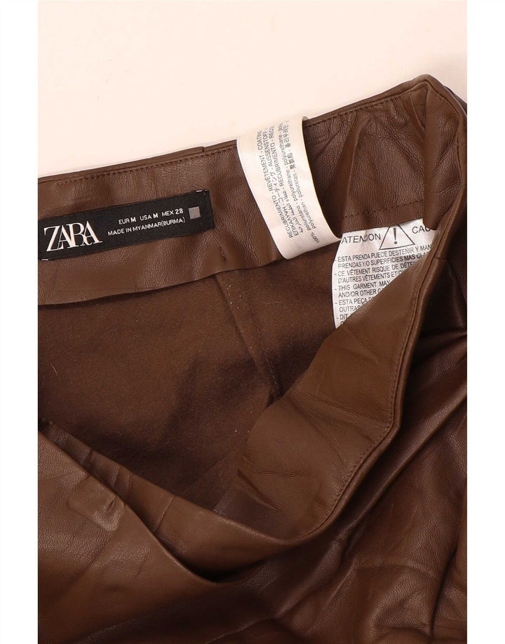 Женская юбка из искусственной кожи Zara Medium W28 Коричневая из полиуретана