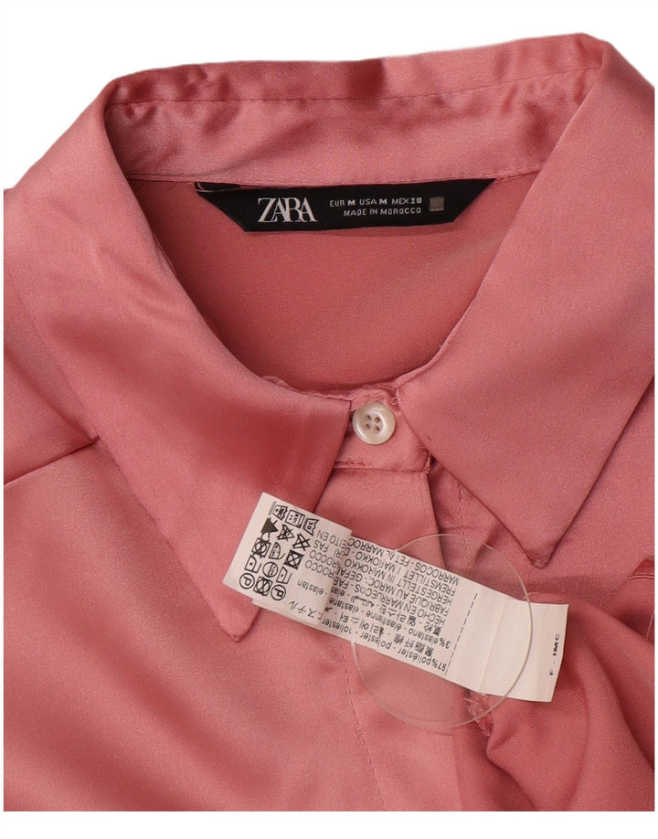 Женская блузка-рубашка оверсайз Zara UK 14, полиэстер среднего розового цвета