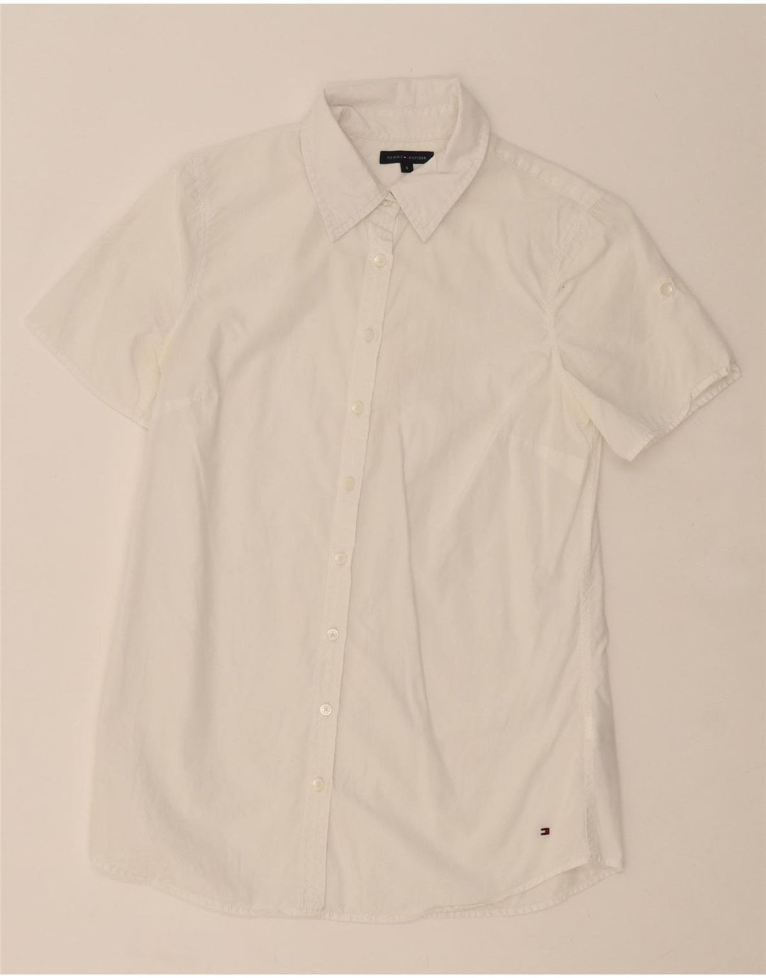 TOMMY HILFIGER Womens Short Sleeve Shirt US 6 Medium White Cotton Vintage Tommy Hilfiger and Second-Hand Tommy Hilfiger from Messina Hembry 
